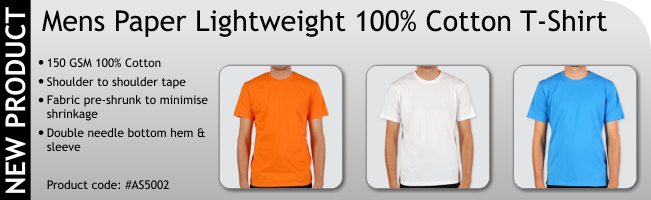 New Product: Mens Papaer Lightweight 100% Cotton T-Shirt